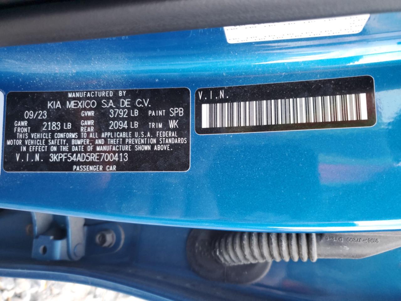 2024 Kia Forte Gt Line VIN: 3KPF54AD5RE700413 Lot: 92920645