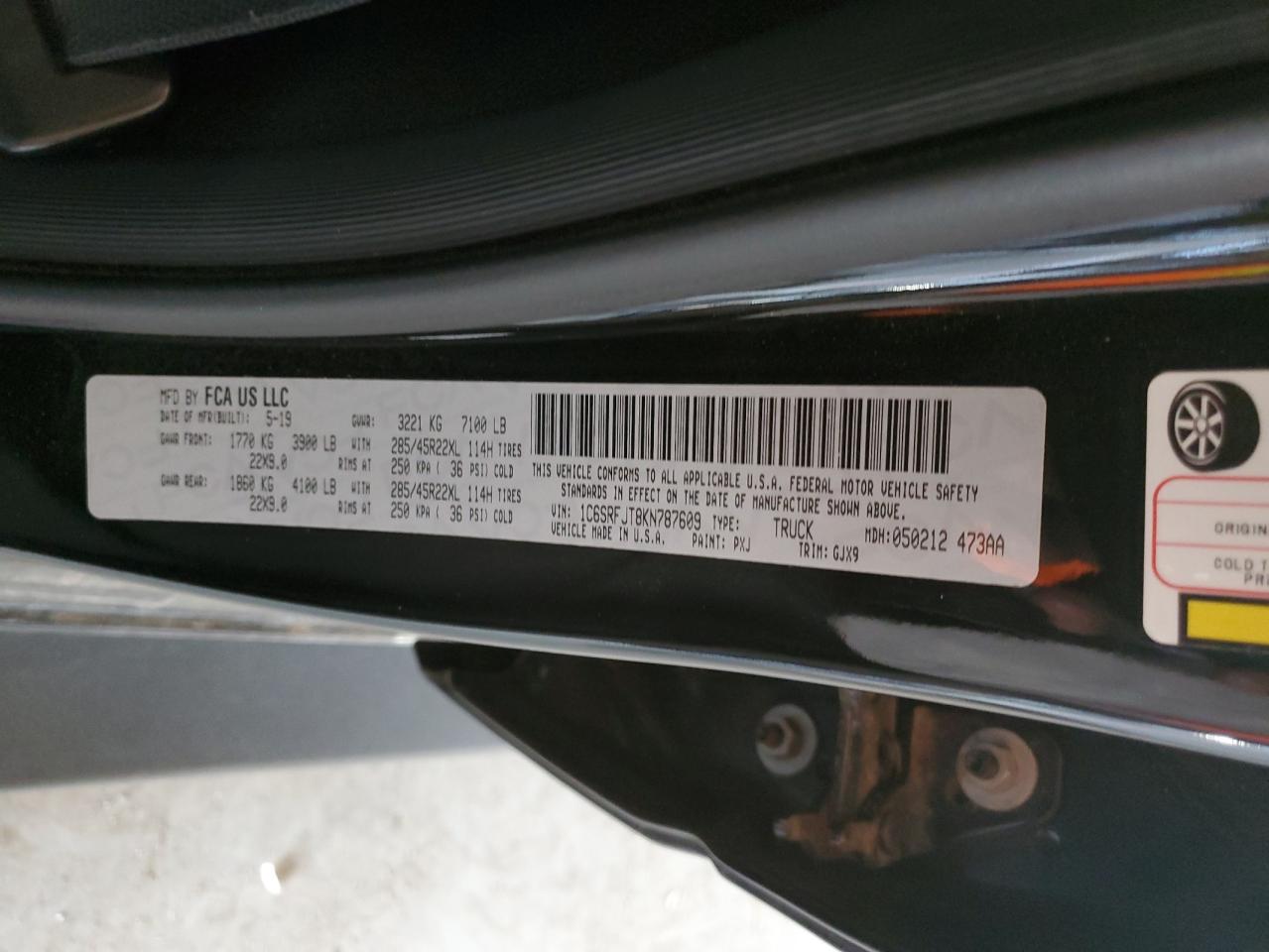 2019 Ram 1500 Laramie VIN: 1C6SRFJT8KN787609 Lot: 91562865