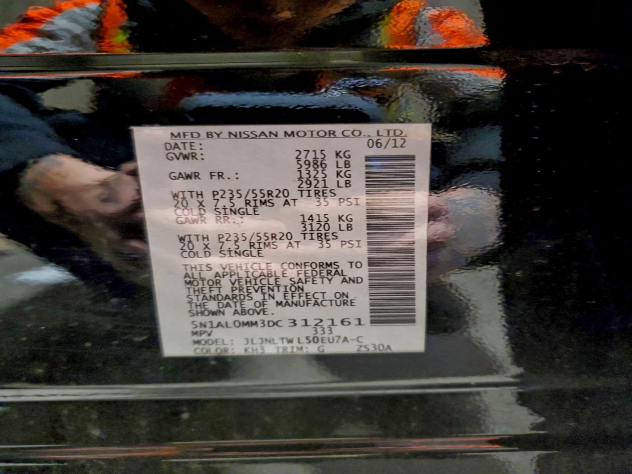 2013 Infiniti Jx35 VIN: 5N1AL0MM3DC312161 Lot: 94220005