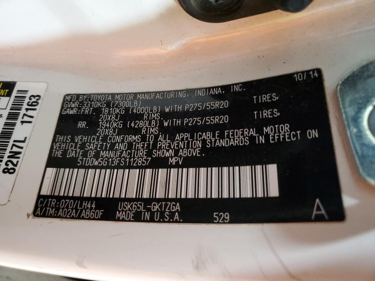 2015 Toyota Sequoia Platinum VIN: 5TDDW5G13FS112857 Lot: 92913615