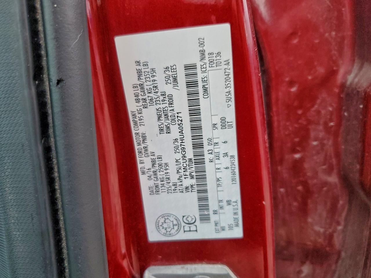 2017 Ford Escape Se VIN: 1FMCU9G97HUA05271 Lot: 94468455