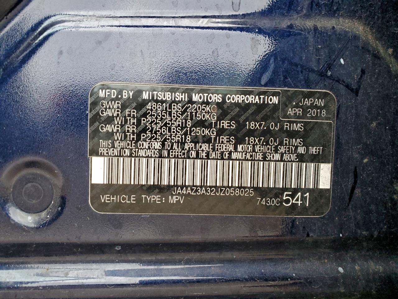 2018 Mitsubishi Outlander Se VIN: JA4AZ3A32JZ058025 Lot: 94724875