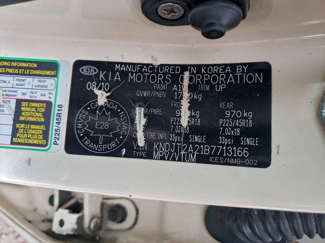 2011 Kia Soul + VIN: KNDJT2A21B7713166 Lot: 91597205