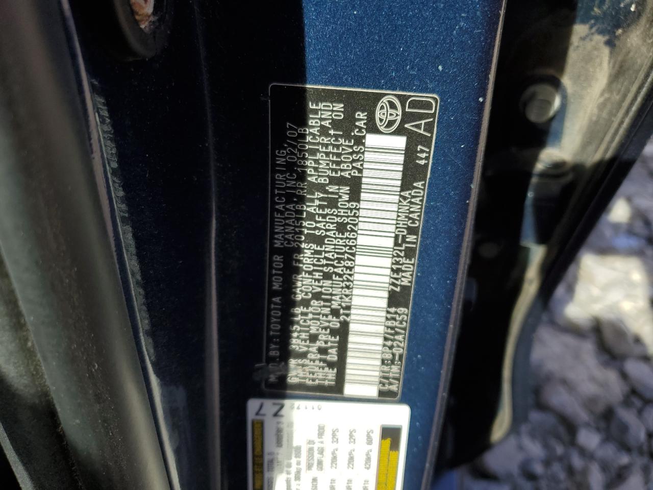 2007 Toyota Corolla Matrix Xr VIN: 2T1KR32E87C662059 Lot: 92458955