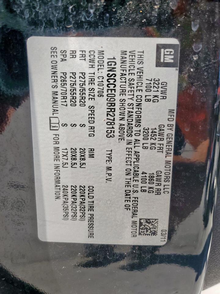 2011 Chevrolet Tahoe C1500 Ltz VIN: 1GNSCCE09BR278153 Lot: 91049715