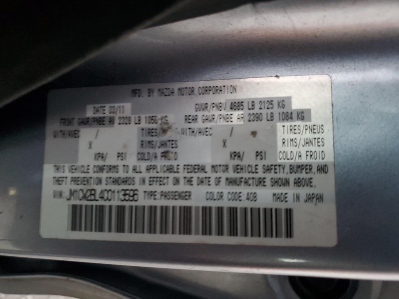 2012 Mazda 5 VIN: JM1CW2BL4C0113596 Lot: 91343405