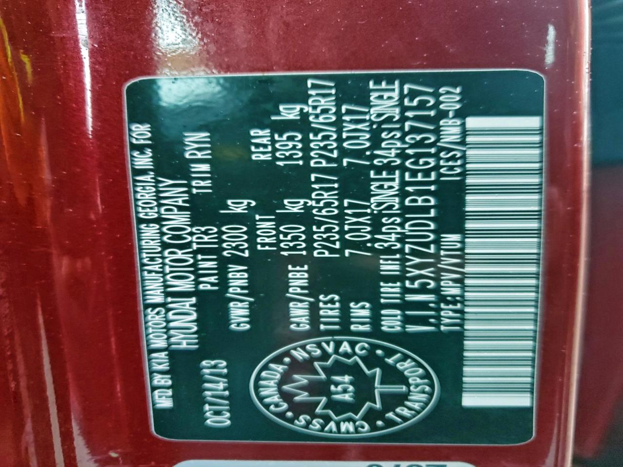 2014 Hyundai Santa Fe Sport VIN: 5XYZUDLB1EG137157 Lot: 94715865