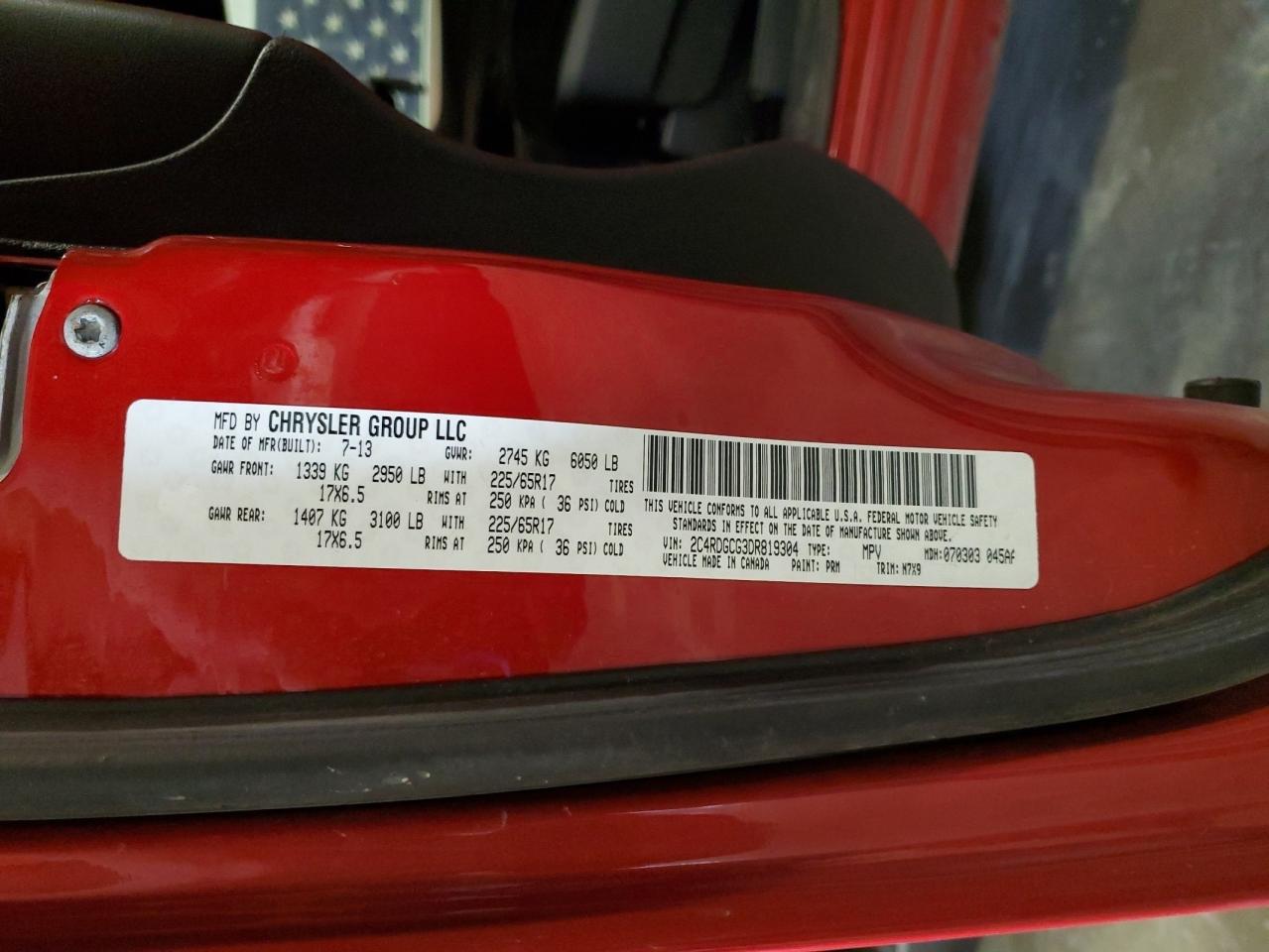 2013 Dodge Grand Caravan Sxt VIN: 2C4RDGCG3DR819304 Lot: 93084845