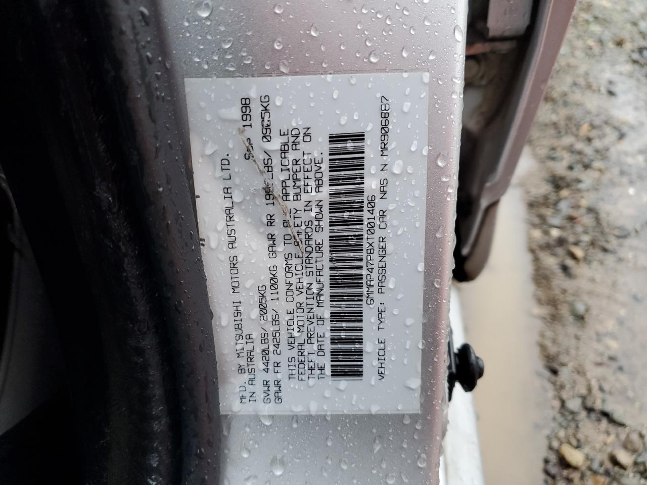 1999 Mitsubishi Diamante VIN: 6MMAP47P8XT001406 Lot: 91222205