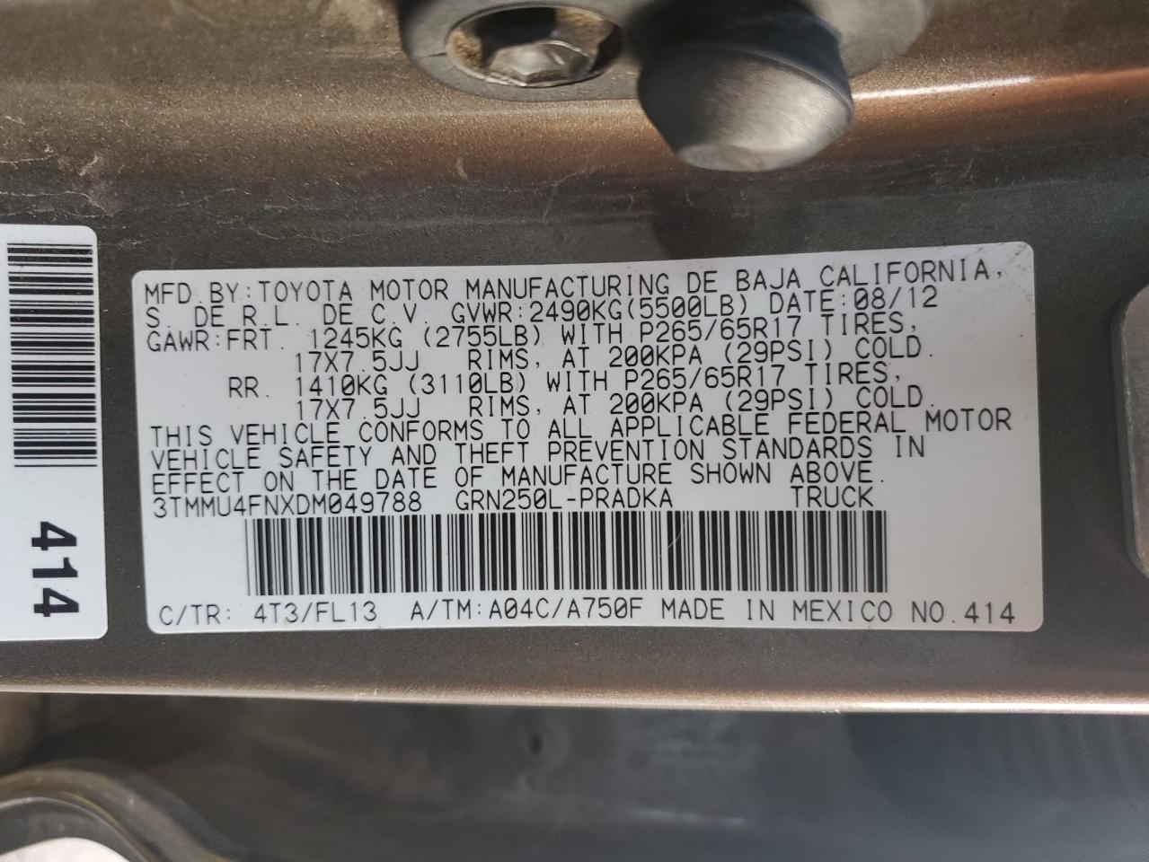 2013 Toyota Tacoma Double Cab Long Bed VIN: 3TMMU4FNXDM049788 Lot: 92957985