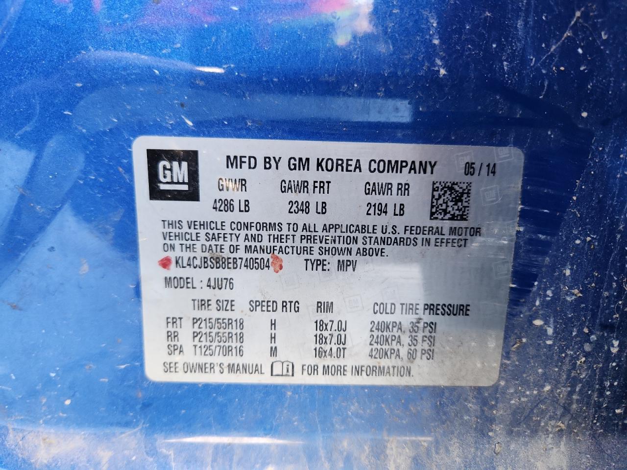 2014 Buick Encore Convenience VIN: KL4CJBSB8EB740504 Lot: 92485845