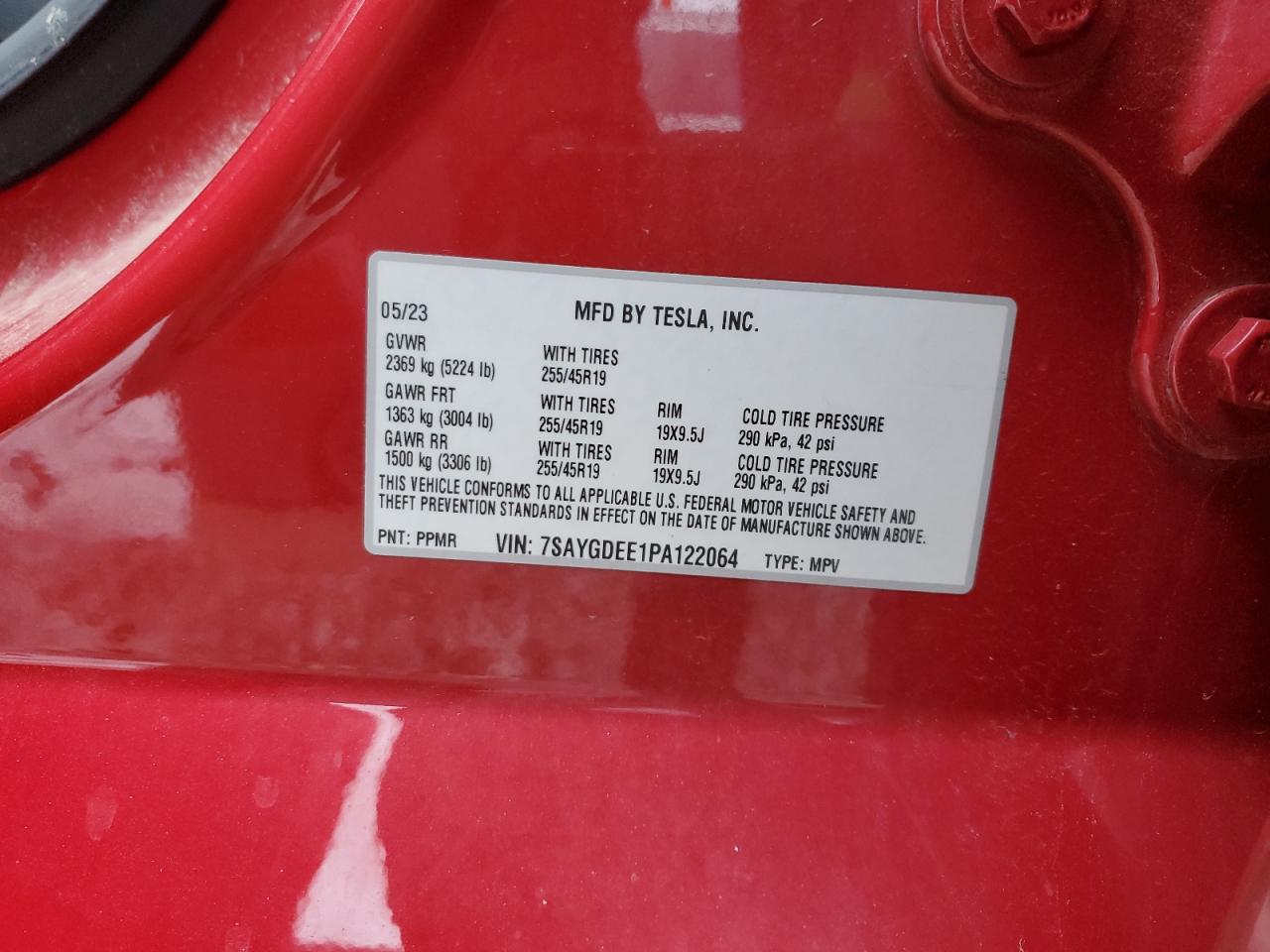 2023 Tesla Model Y VIN: 7SAYGDEE1PA122064 Lot: 91552285