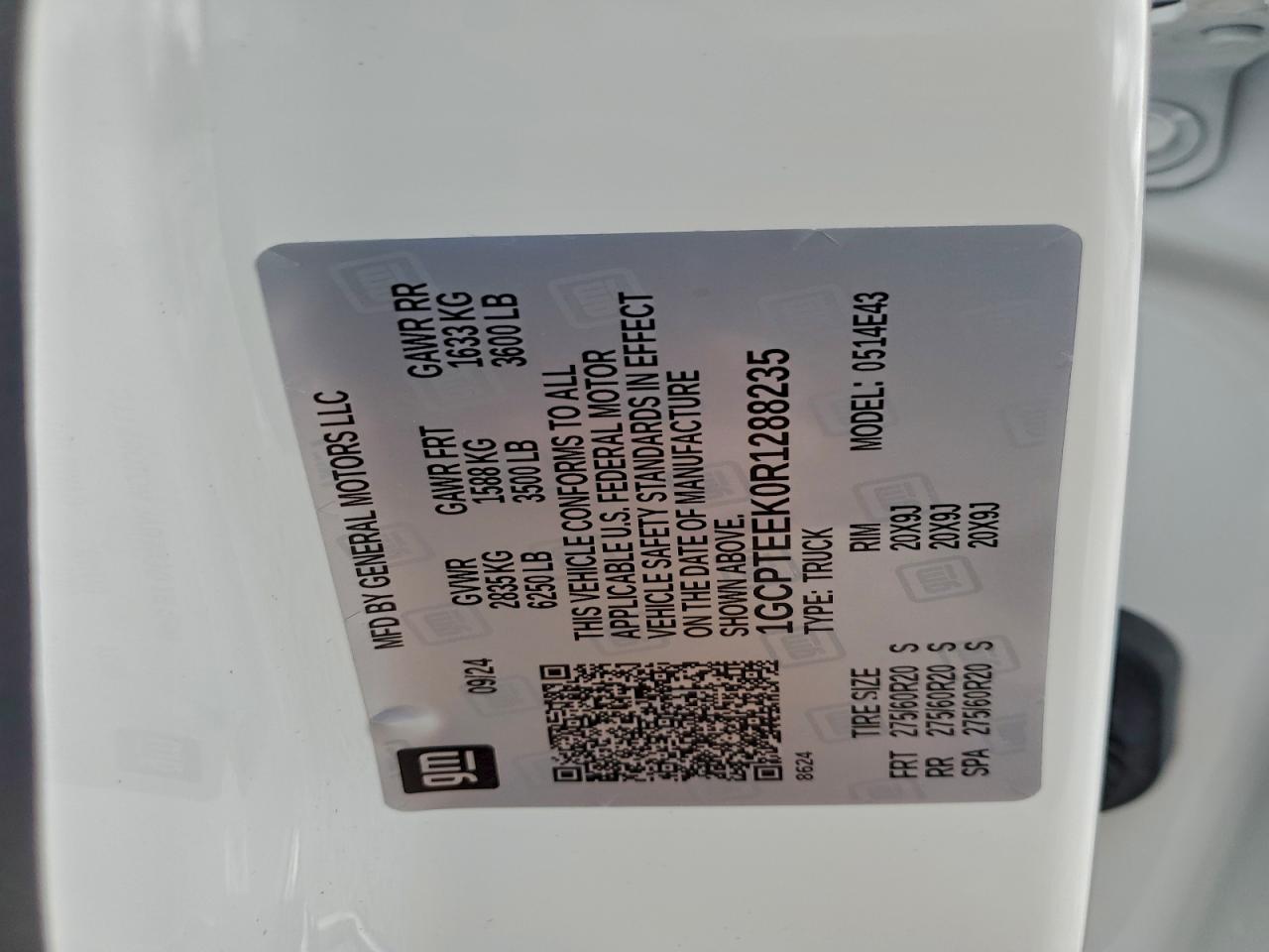 2024 Chevrolet Colorado Trail Boss VIN: 1GCPTEEK0R1288235 Lot: 93515205