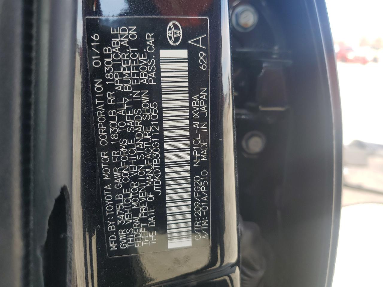 2016 Toyota Prius C VIN: JTDKDTB30G1121055 Lot: 93405185