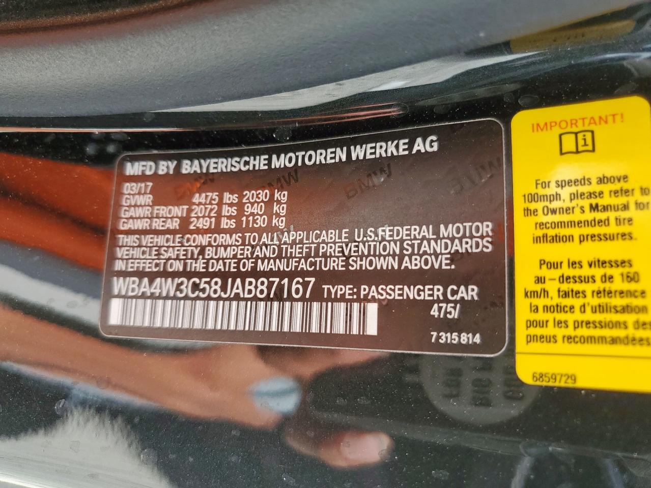 2018 BMW 430I VIN: WBA4W3C58JAB87167 Lot: 93444805