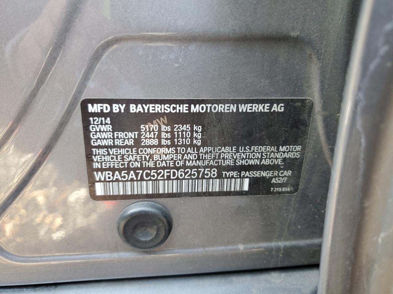 2015 BMW 528 Xi VIN: WBA5A7C52FD625758 Lot: 90380405