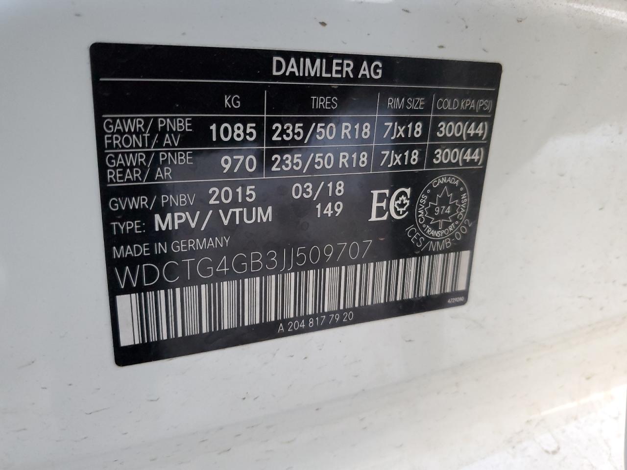 2018 Mercedes-Benz Gla 250 4Matic VIN: WDCTG4GB3JJ509707 Lot: 93690715