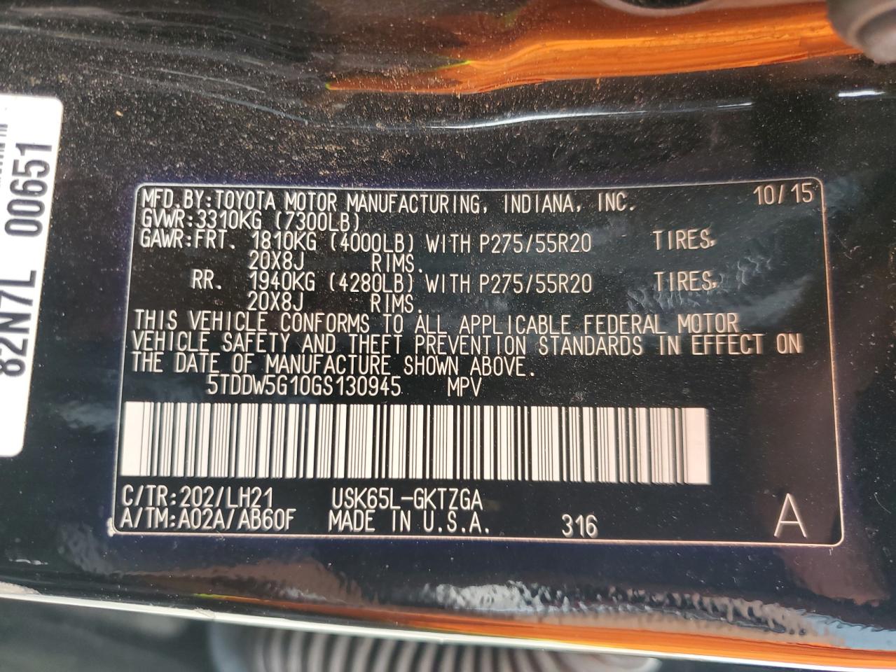 2016 Toyota Sequoia Platinum VIN: 5TDDW5G10GS130945 Lot: 92997205