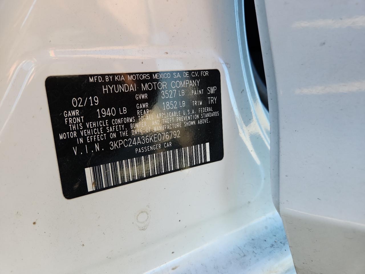 2019 Hyundai Accent Se VIN: 3KPC24A36KE076792 Lot: 92234815