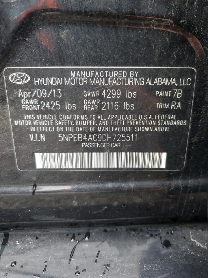 2013 Hyundai Sonata Gls VIN: 5NPEB4AC9DH725511 Lot: 93129455