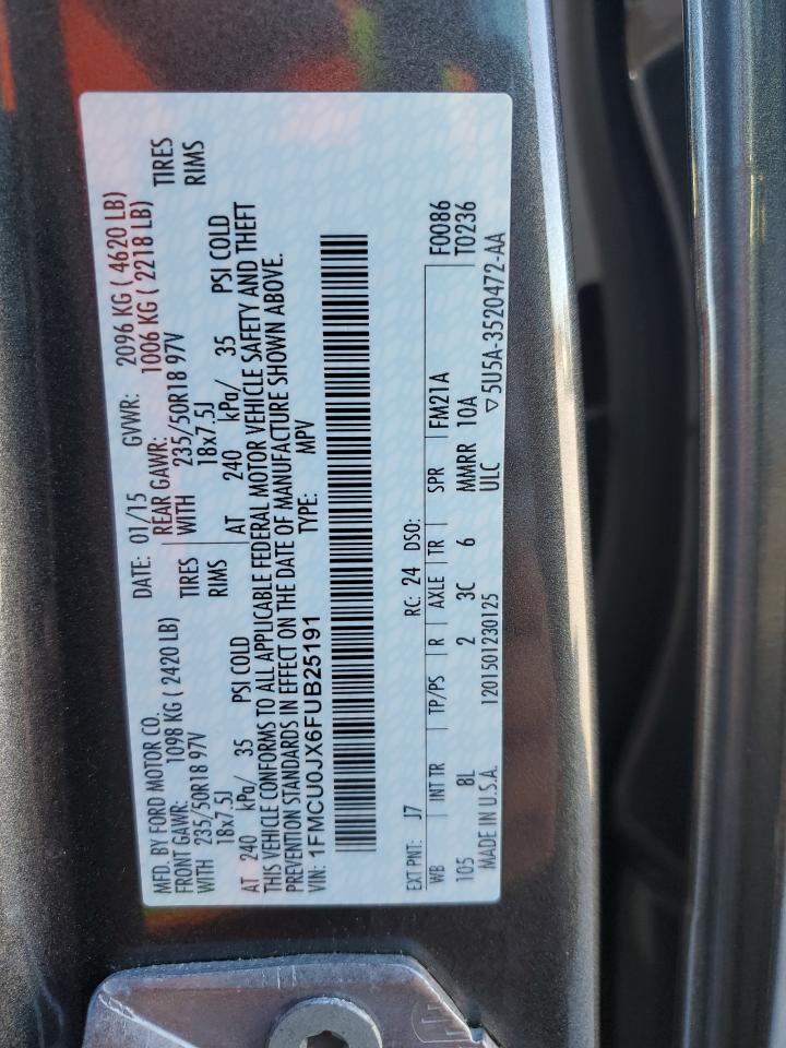 2015 Ford Escape Titanium VIN: 1FMCU0JX6FUB25191 Lot: 92605705