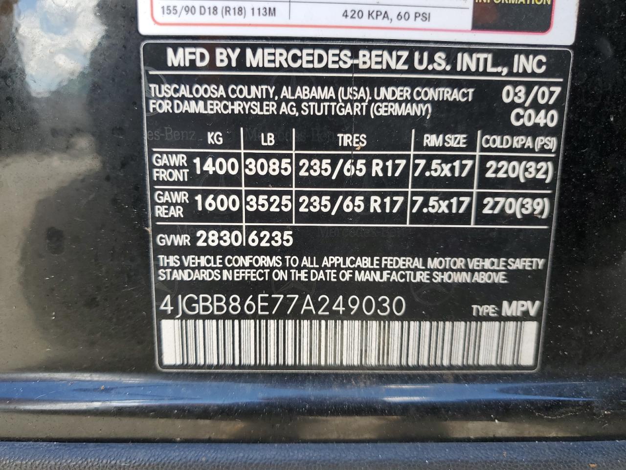 2007 Mercedes-Benz Ml 350 VIN: 4JGBB86E77A249030 Lot: 91216995