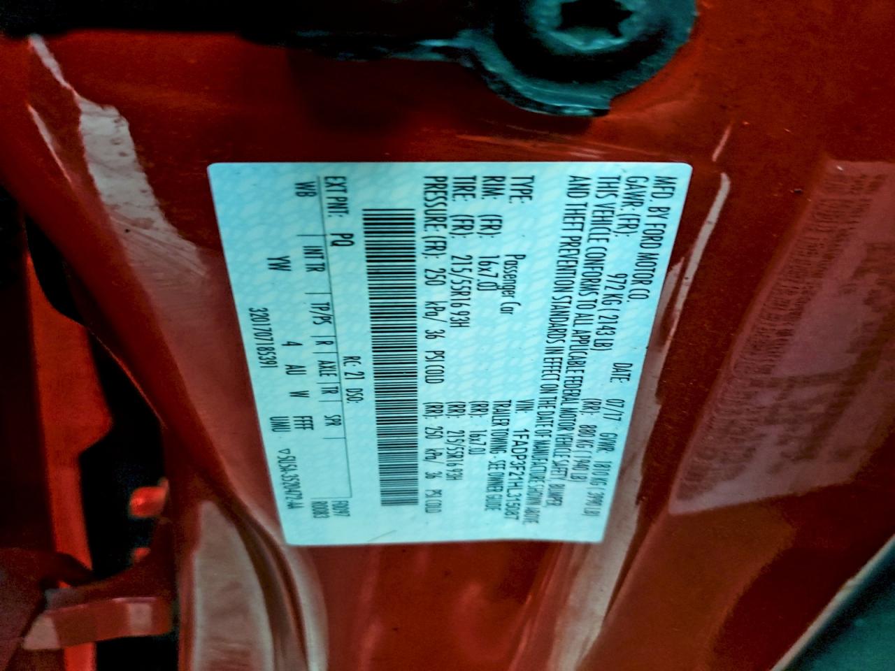 2017 Ford Focus Se VIN: 1FADP3F21HL315087 Lot: 94490305