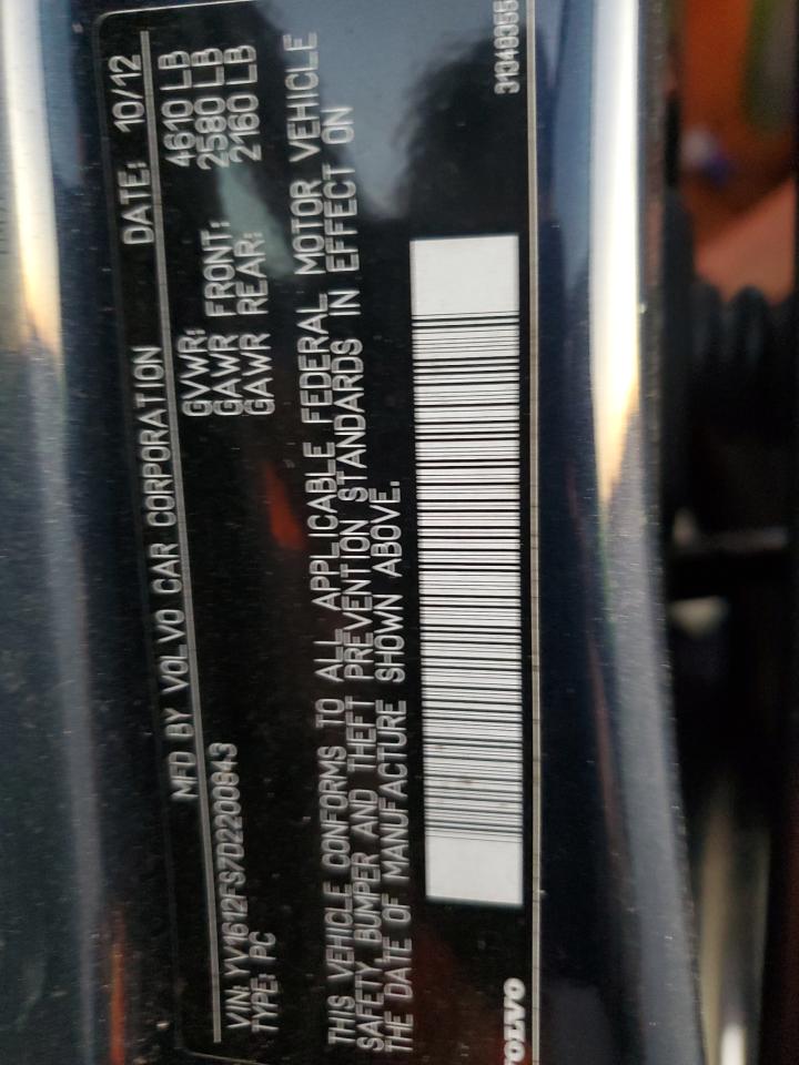 2013 Volvo S60 T5 VIN: YV1612FS7D2200843 Lot: 90708275