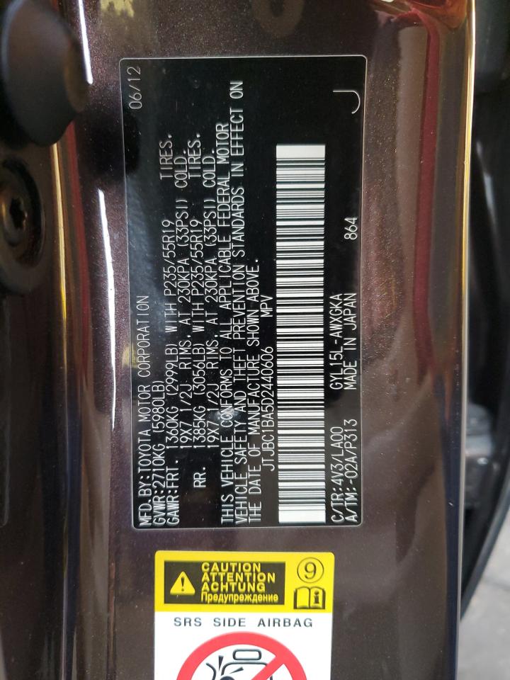 2013 Lexus Rx 450H VIN: JTJBC1BA5D2440606 Lot: 92951045