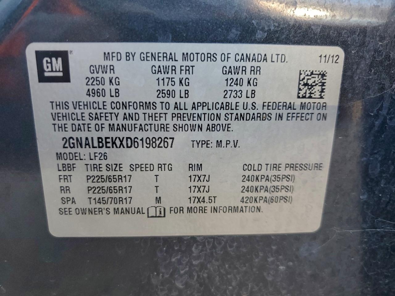 2013 Chevrolet Equinox Ls VIN: 2GNALBEKXD6198267 Lot: 94560995