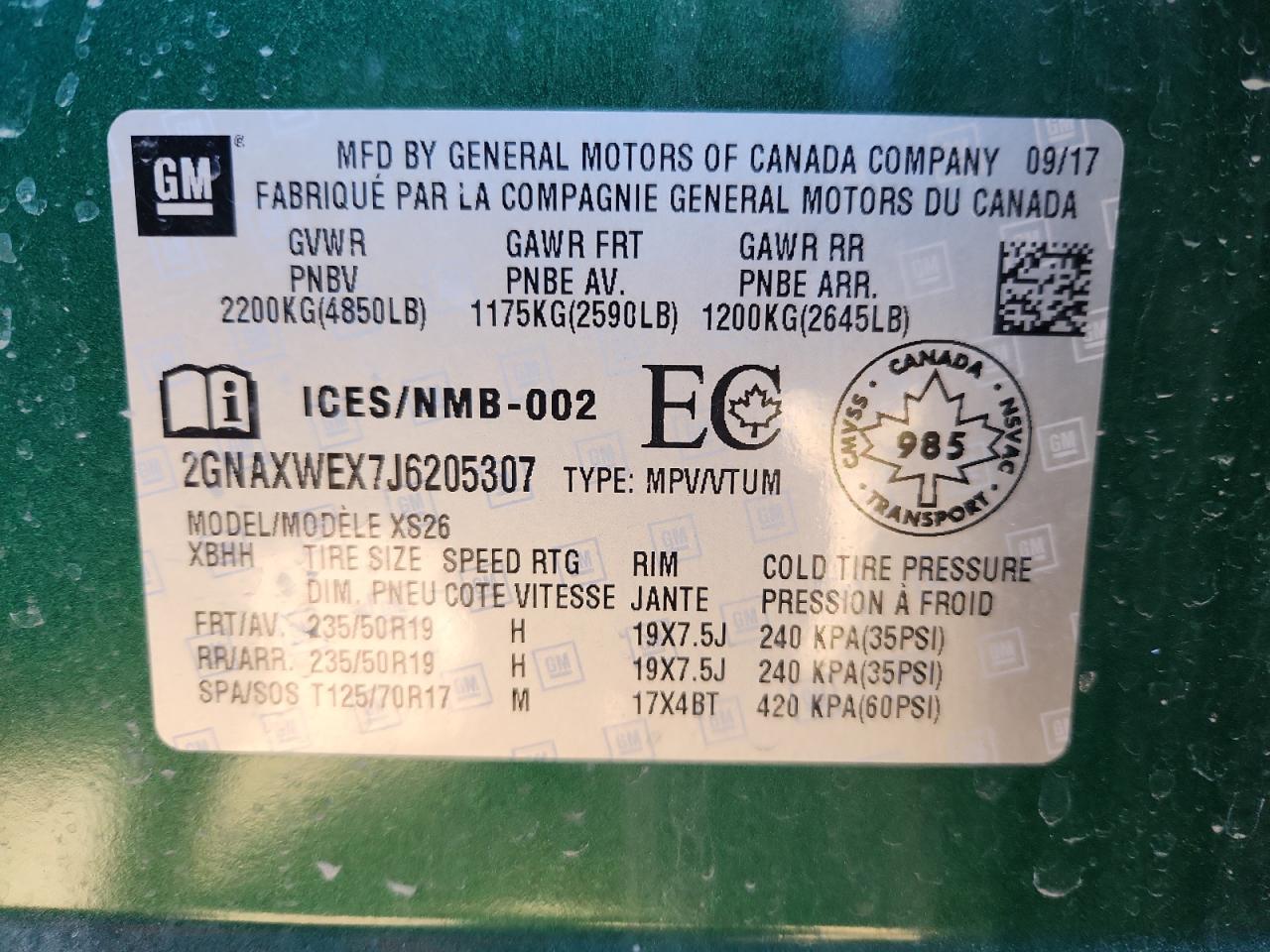 2018 Chevrolet Equinox Premier VIN: 2GNAXWEX7J6205307 Lot: 90749385