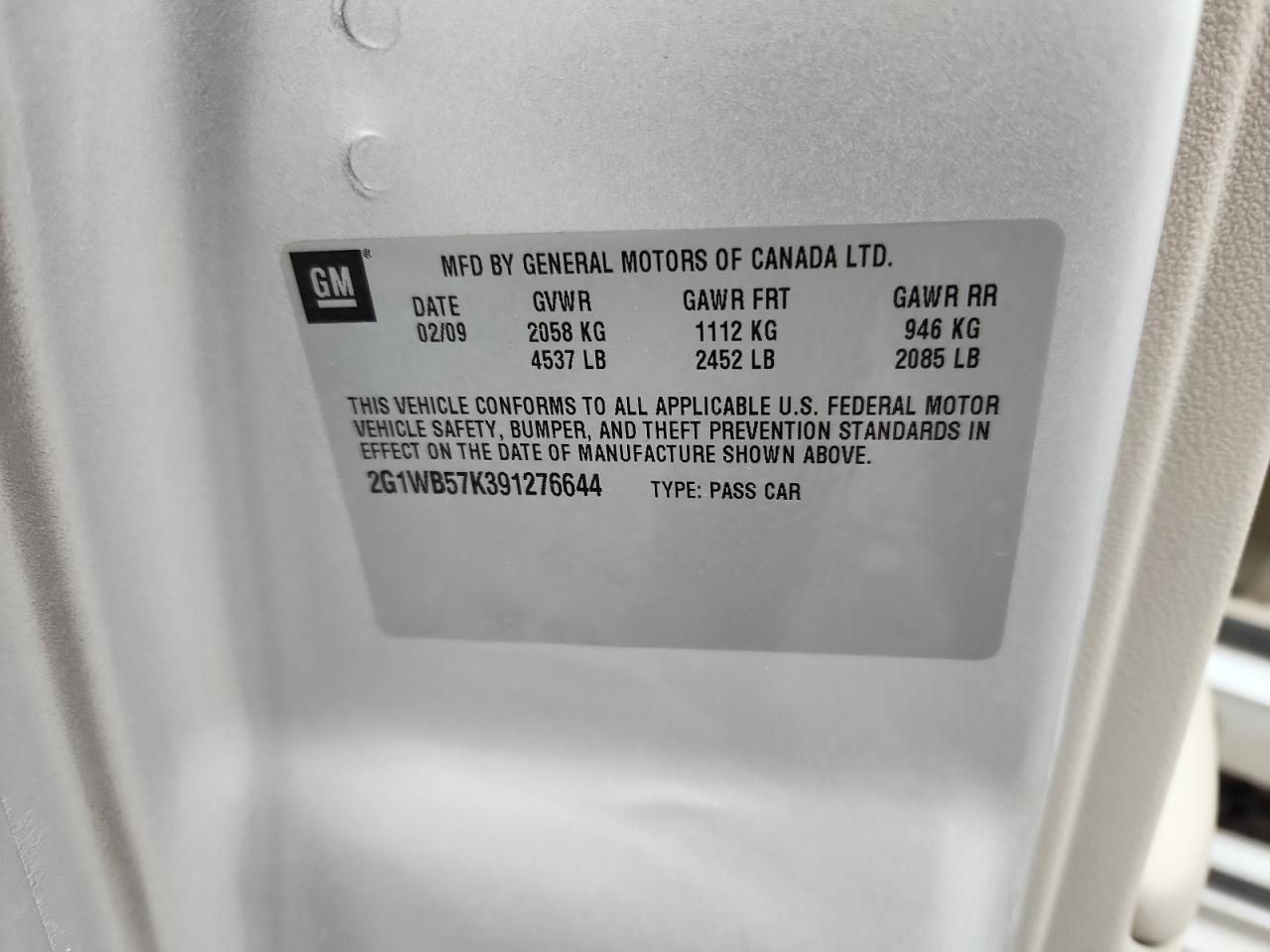 2009 Chevrolet Impala Ls VIN: 2G1WB57K391276644 Lot: 92865955