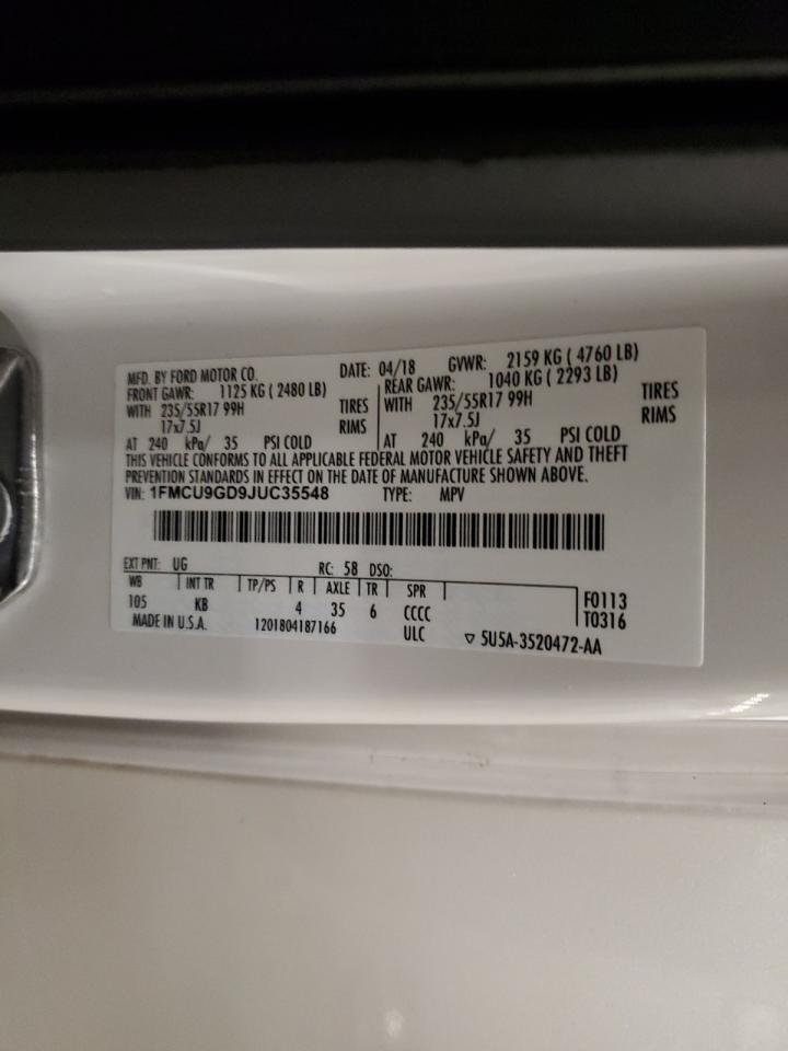 2018 Ford Escape Se VIN: 1FMCU9GD9JUC35548 Lot: 91039265