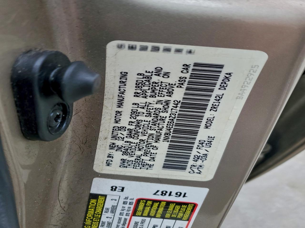 2010 Toyota Corolla Base VIN: 1NXBU4EE6AZ317442 Lot: 94090845