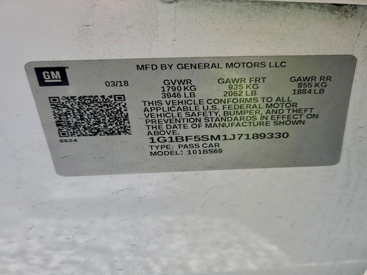 2018 Chevrolet Cruze Premier VIN: 1G1BF5SM1J7189330 Lot: 86886685