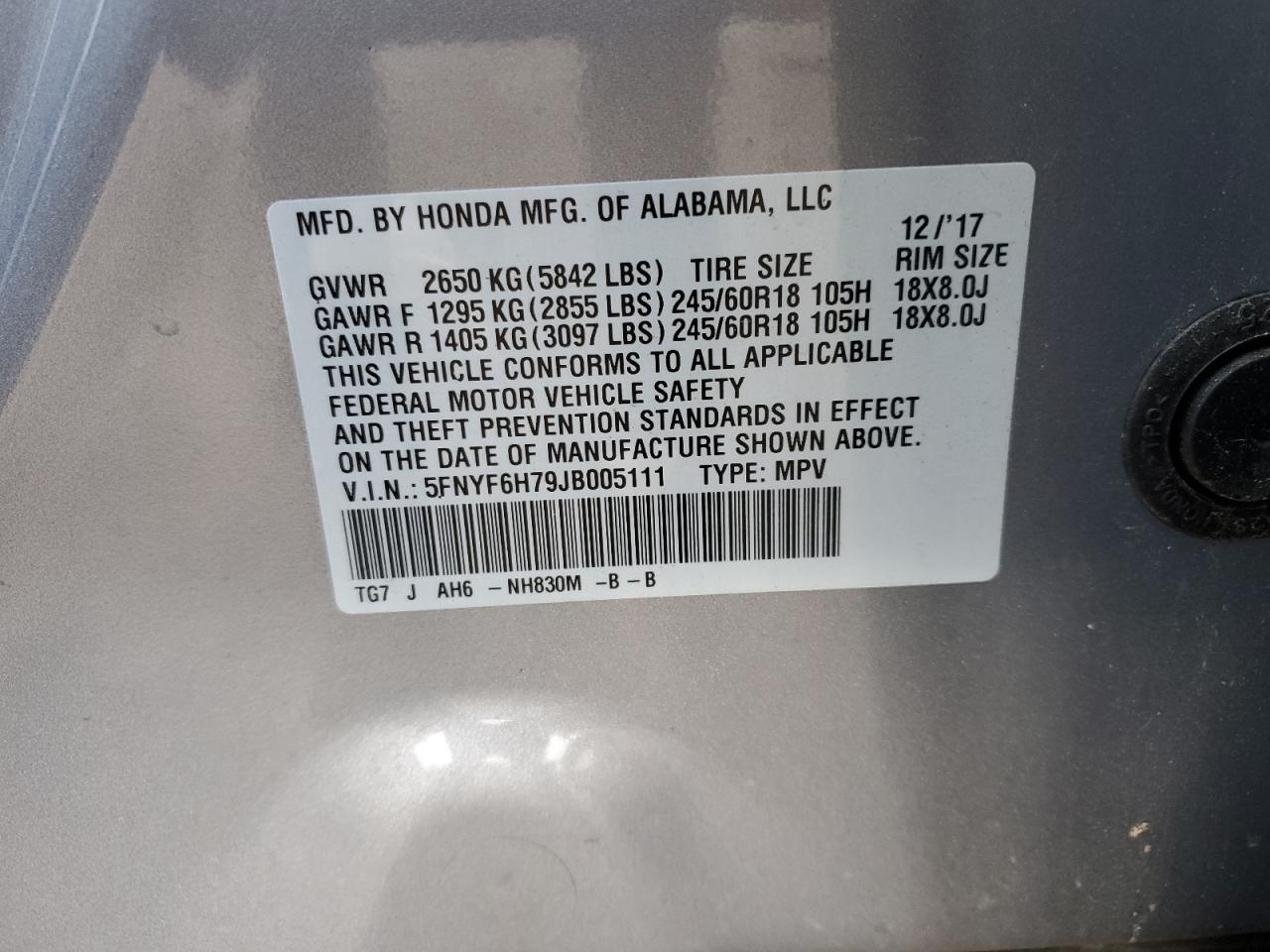 2018 Honda Pilot Exln VIN: 5FNYF6H79JB005111 Lot: 89833345