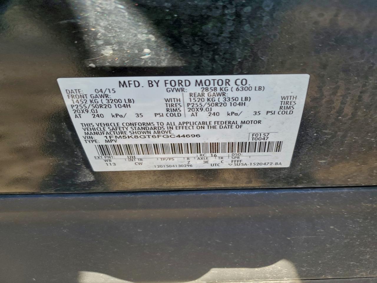 2015 Ford Explorer Sport VIN: 1FM5K8GT6FGC44696 Lot: 94504015