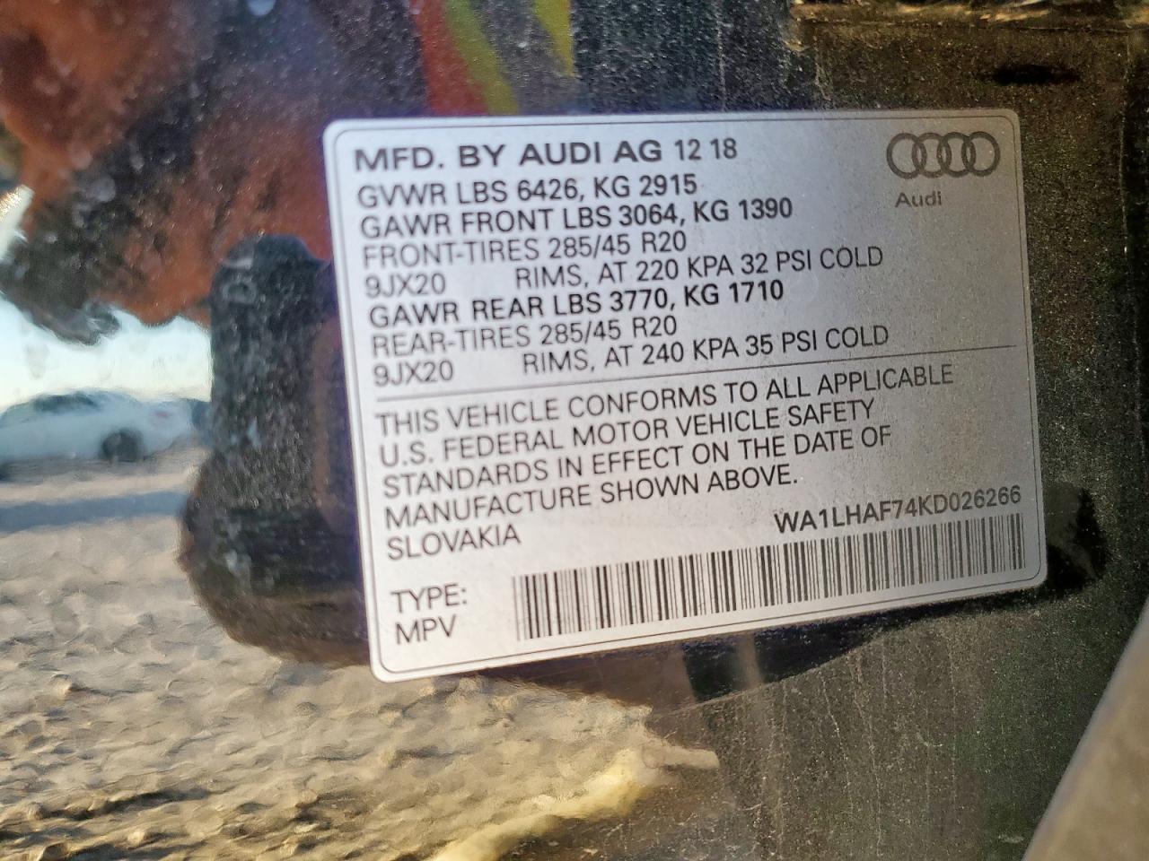 2019 Audi Q7 Premium Plus VIN: WA1LHAF74KD026266 Lot: 91307275