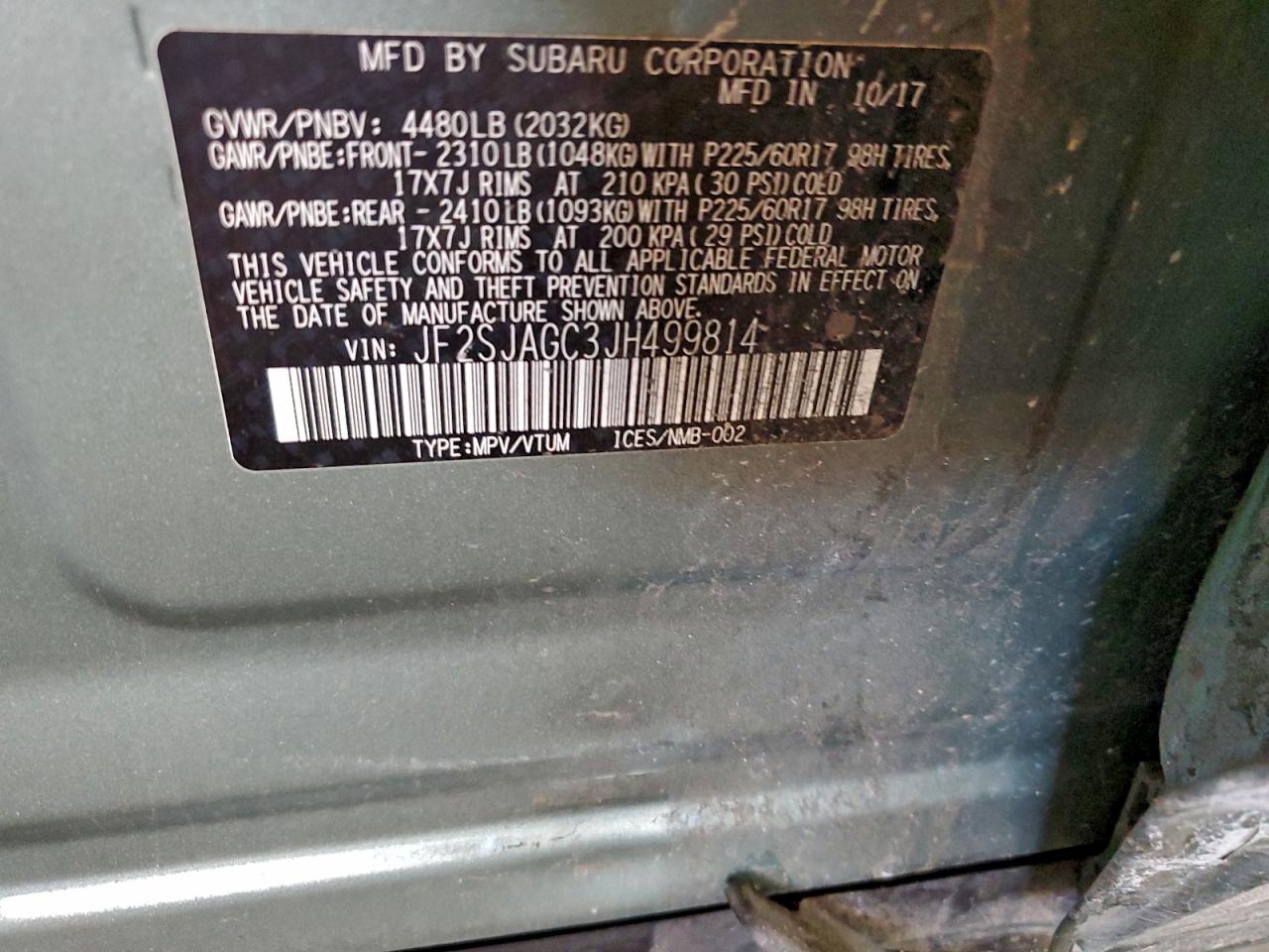 2018 Subaru Forester 2.5I Premium VIN: JF2SJAGC3JH499814 Lot: 94109105
