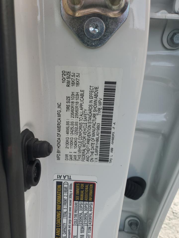 2020 Honda Cr-V Exl VIN: 5J6RW1H86LA019893 Lot: 92500635