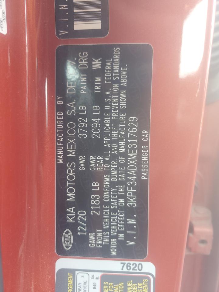 2021 Kia Forte Gt Line VIN: 3KPF34ADXME317629 Lot: 93967475