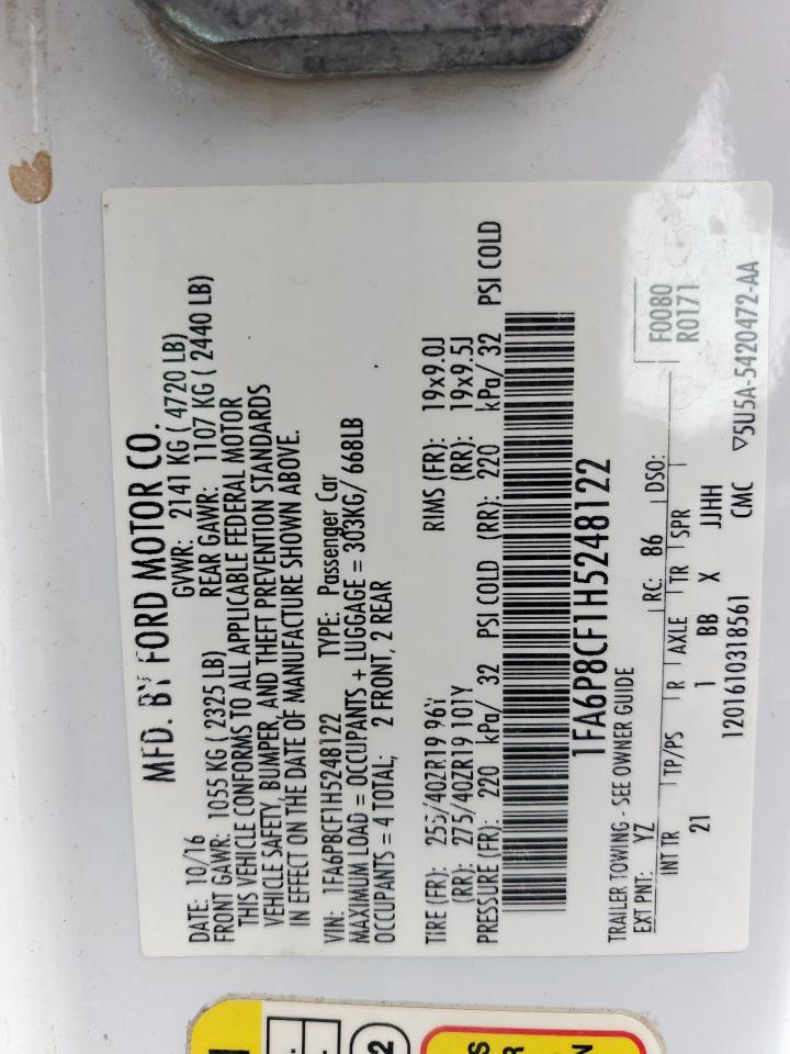 2017 Ford Mustang Gt VIN: 1FA6P8CF1H5248122 Lot: 93458015