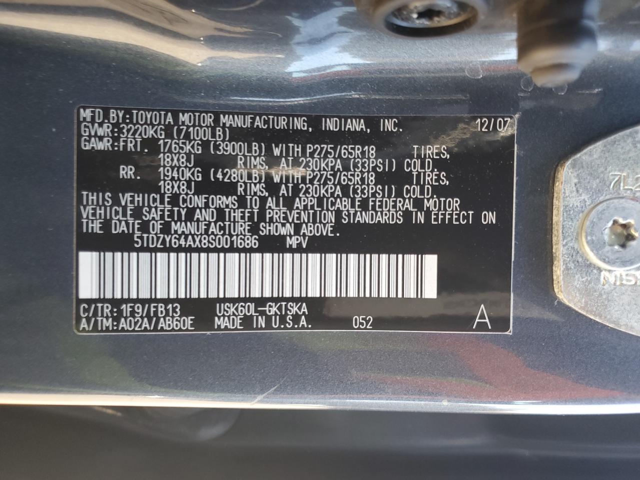 2008 Toyota Sequoia Sr5 VIN: 5TDZY64AX8S001686 Lot: 91486605