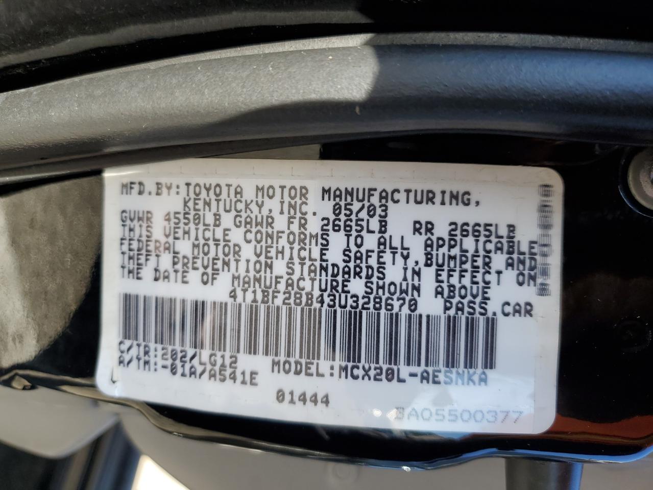 2003 Toyota Avalon Xl VIN: 4T1BF28B43U328670 Lot: 92085835