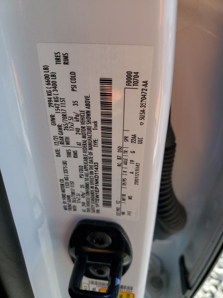 2022 Ford F150 Supercrew VIN: 1FTEW1EP1NKD11433 Lot: 92491565