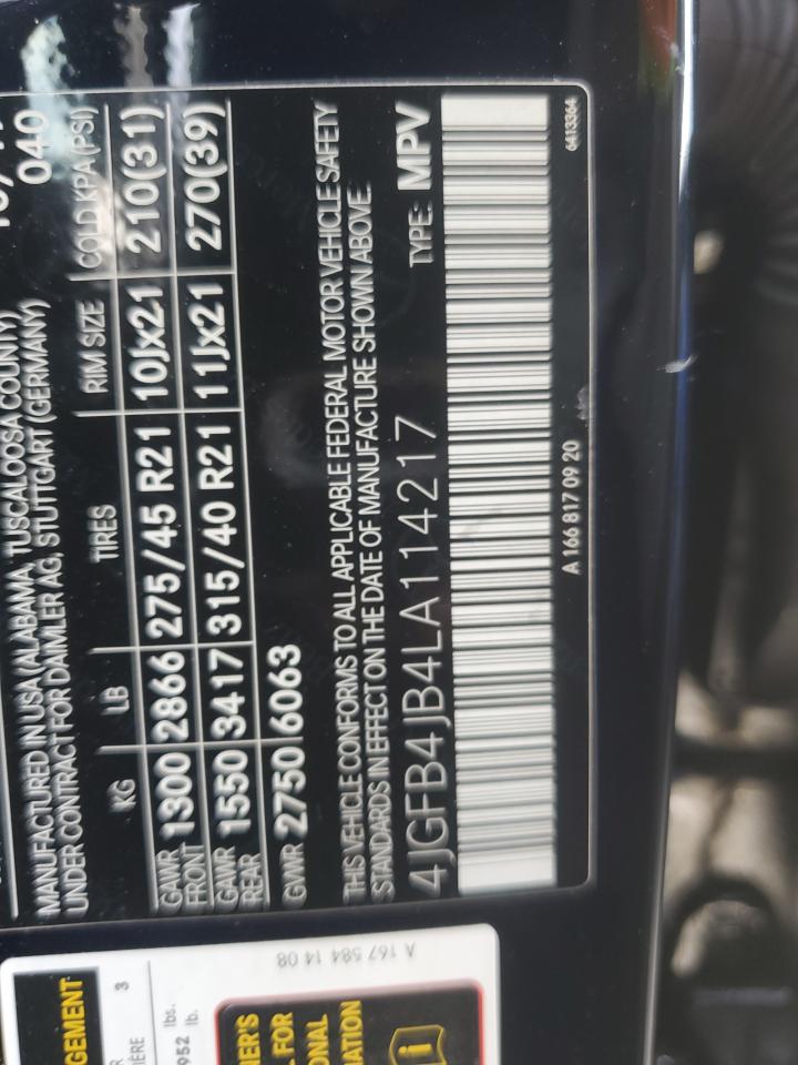 2020 Mercedes-Benz Gle 350 VIN: 4JGFB4JB4LA114217 Lot: 90984415