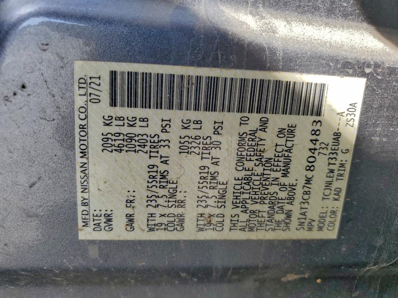 2021 Nissan Rogue Sl VIN: 5N1AT3CB7MC804483 Lot: 94338775