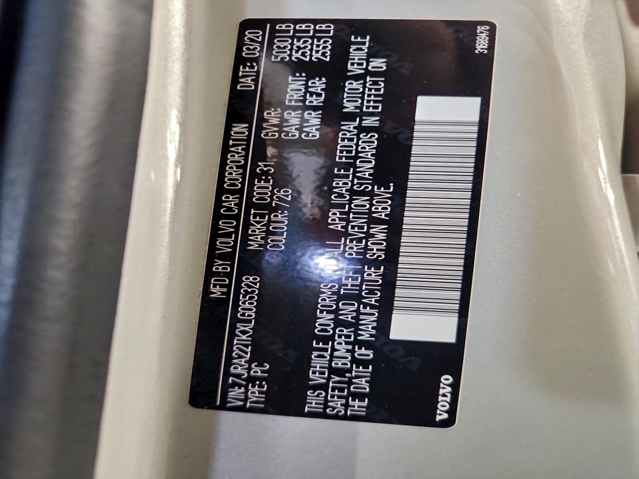 2020 Volvo S60 T6 Momentum VIN: 7JRA22TKXLG065328 Lot: 92818805