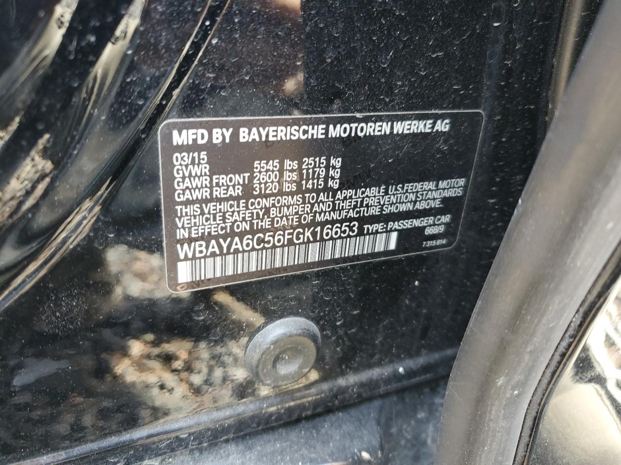 2015 BMW 740 I VIN: WBAYA6C56FGK16653 Lot: 91659725