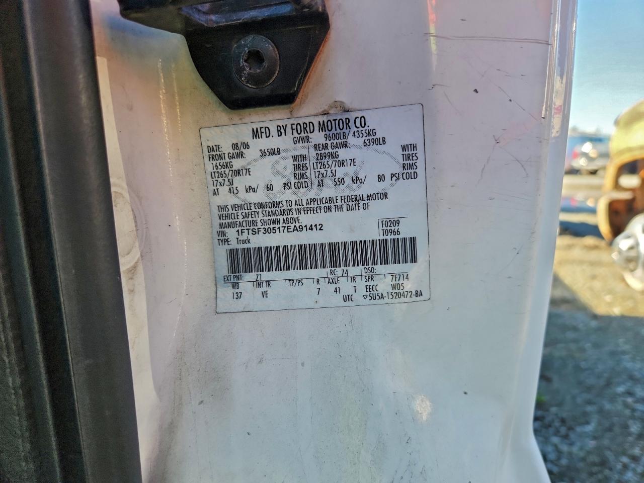 2007 Ford F350 Srw Super Duty VIN: 1FTSF30517EA91412 Lot: 86335445